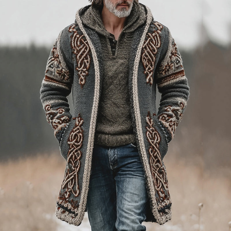 Men's Celtic Knot Mid-length Hooded Cardigan Sweater artswardrobe