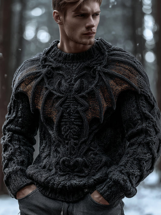 Men's Halloween 3d Embroidered Bat Dark Wind Coarse Needle Sweater artswardrobe