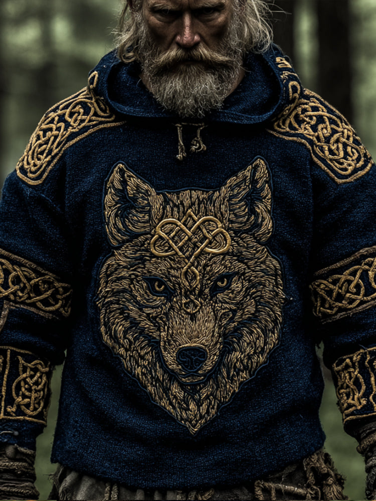 Men's Viking Golden Wolf Totem Warm Hooded Sweater artswardrobe