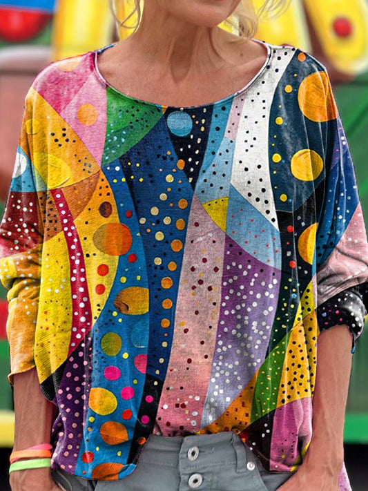 Colorful Irregular Ripple Pattern Art Print Casual Long Sleeve T-Shirt