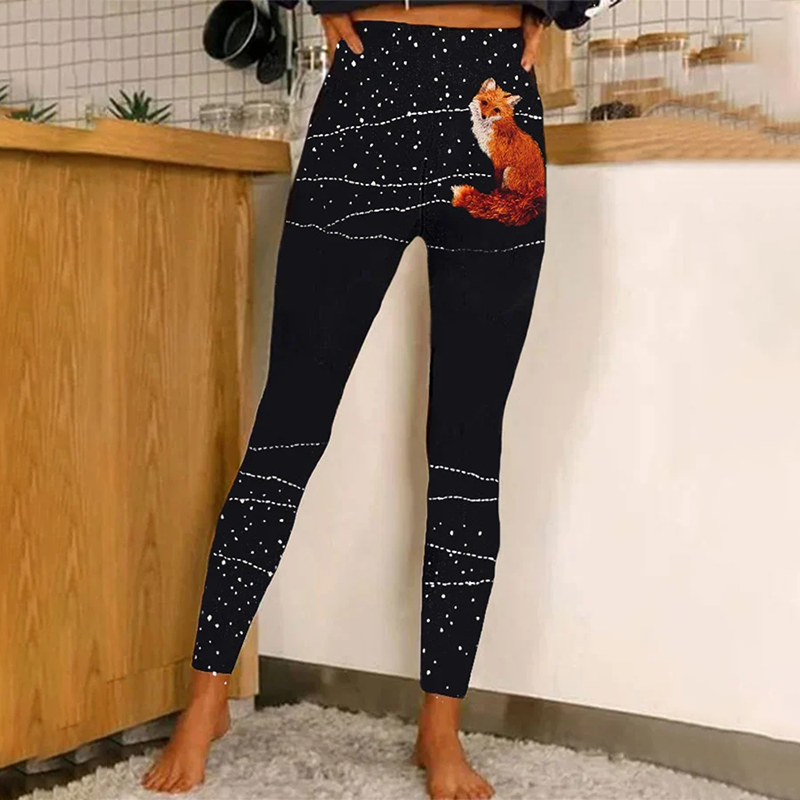 Women's Snow Fox Print Leggings artswardrobe