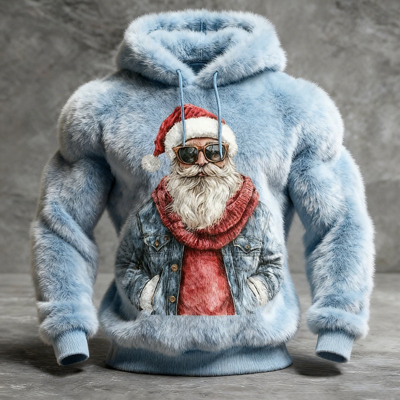 Comstylish Men's Christmas Santa Claus Art Cozy Plush Warm Hoodie