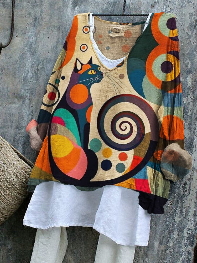 Cat Colorful Geometric Art Flowy Tunic elevenforest