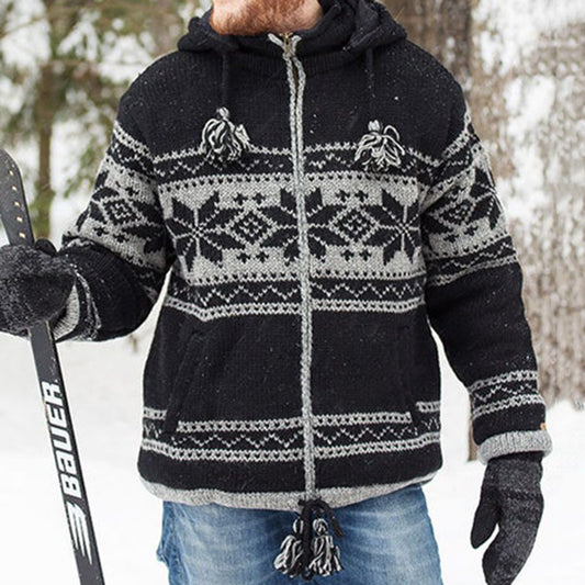 Mens Vintage Fair Isle Knitted Hooded Cardigan elevenforest