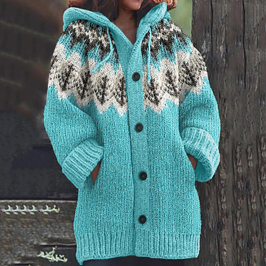 Vintage Fairman Island Knitted Jacquard Hooded Sweater Cardigan elevenforest