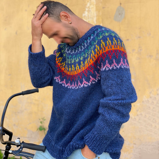 Vintage Warmth Norjalainen Knit Jacquard Icelandic Crew Neck Sweater elevenforest