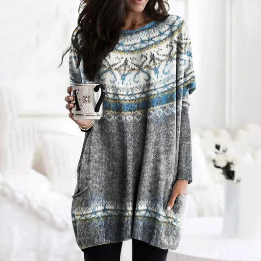 Icelandic Pattern Snowflake Jacquard Vintage Pocket Sweater elevenforest