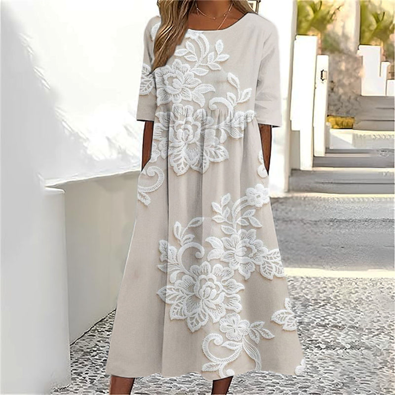 Classy Flowers Embroidered Lace Linen Maxi Dress artswardrobe