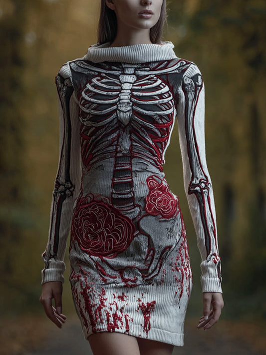 Halloween Skull Floral Knitted Warm Hooded Sweater artswardrobe