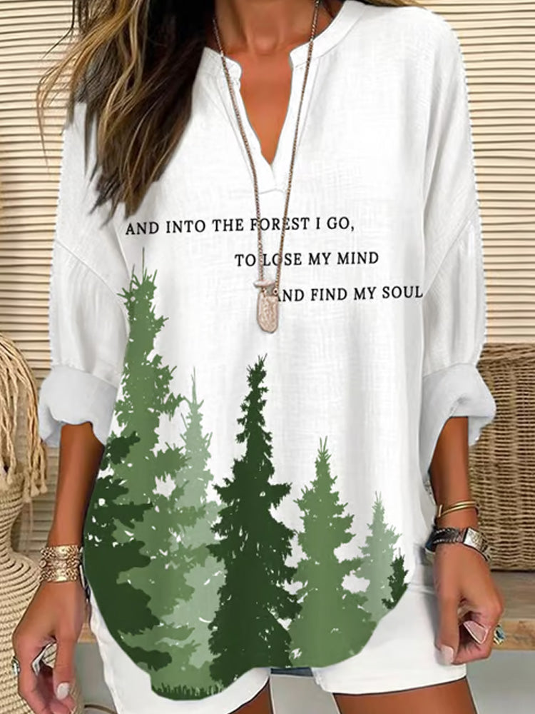Women's National Park Protection Print Casual Long Sleeve V-neck Shirt