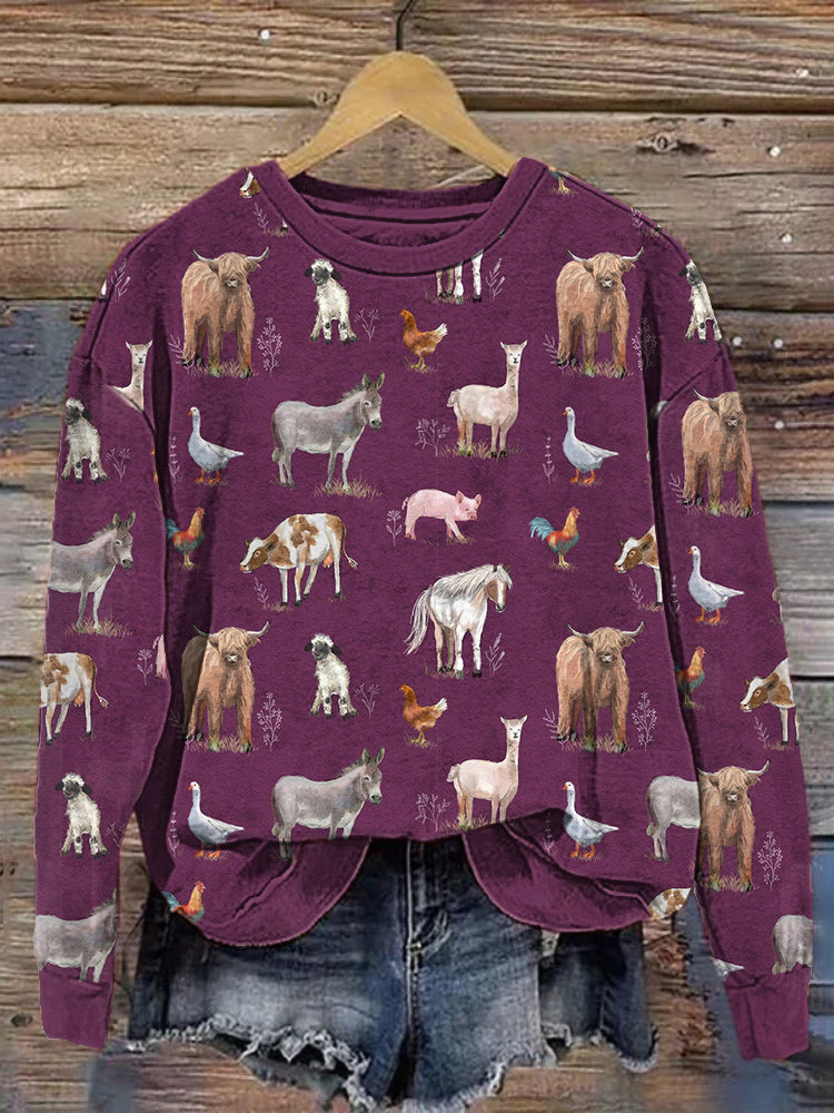 Farm Animals Print Casual Cozy Sweatshirt artswardrobe
