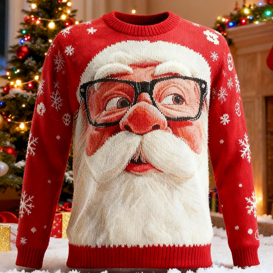 Comstylish Cute Santa Claus Sunglasses Pattern Warm Crew Neck Sweater