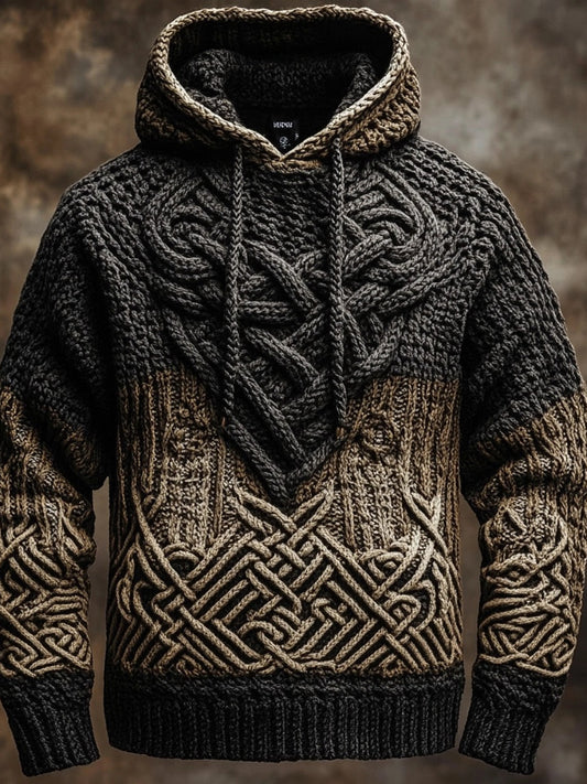 Men's Vintage Viking Celtic Chunky Cozy Hooded Sweater elevenforest