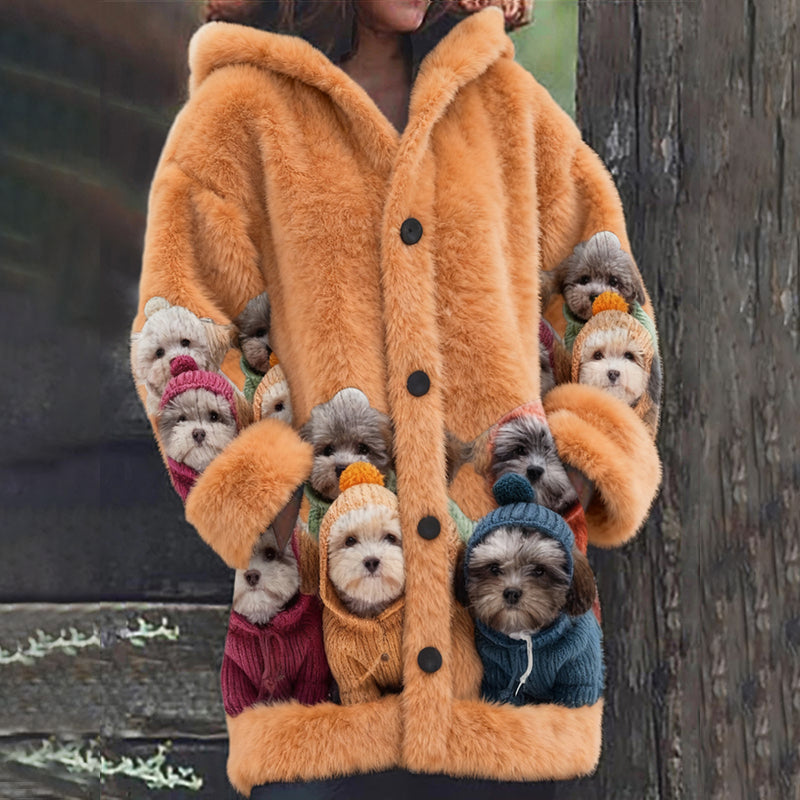 Comstylish Women's Cute Dog Pattern Cozy Hooded Sweater Cardigan