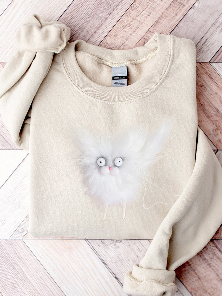 Funny Fuzzy Cat Felt Art Comfy Sweatshirt elevenforest