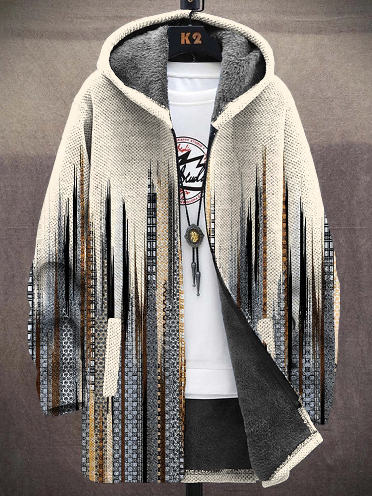 Men's Vintage Striped Patterns Cozy Hooded Coat elevenforest