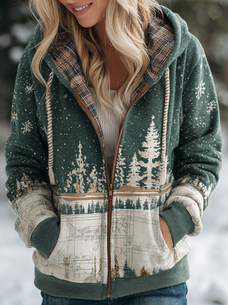 Comstylish Retro Christmas Women's Autumn And Winter Hooded Sweatshirt Coat