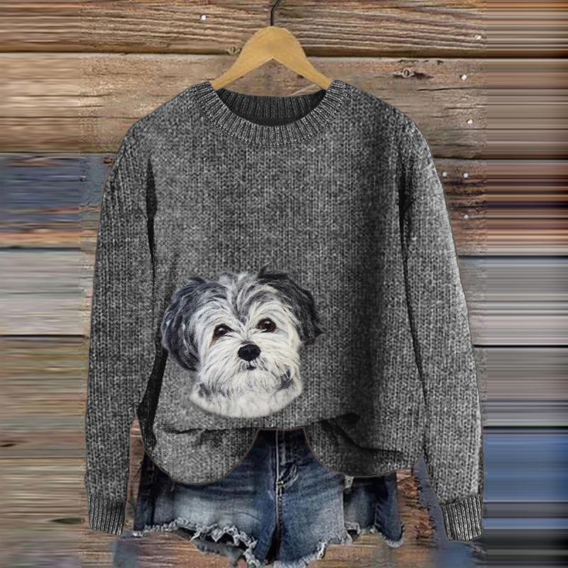 Comstylish Women's Dog Embroidery Art Cozy Sweater
