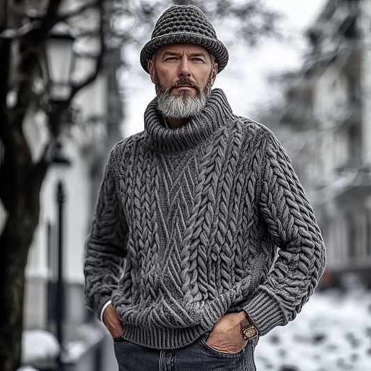 Men's Vingate Irregular Thick Needle Jacquard Turtleneck Sweater artswardrobe