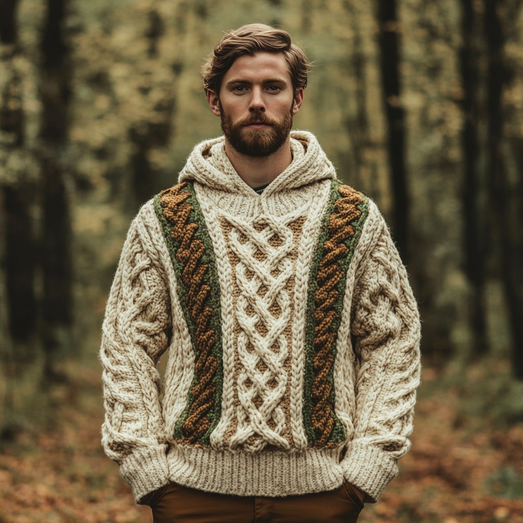 Men's Celtic Knot Jacquard Hooded Sweater elevenforest