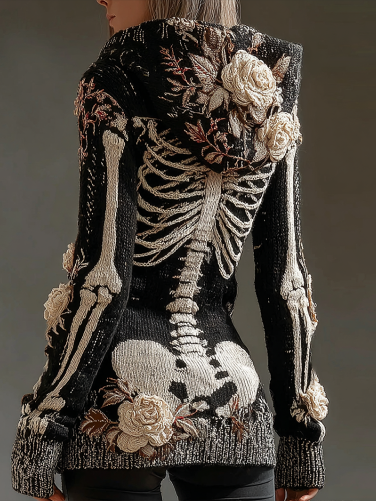 Ladies' Halloween Line Art Dark Style Knit Sweater Jacket artswardrobe