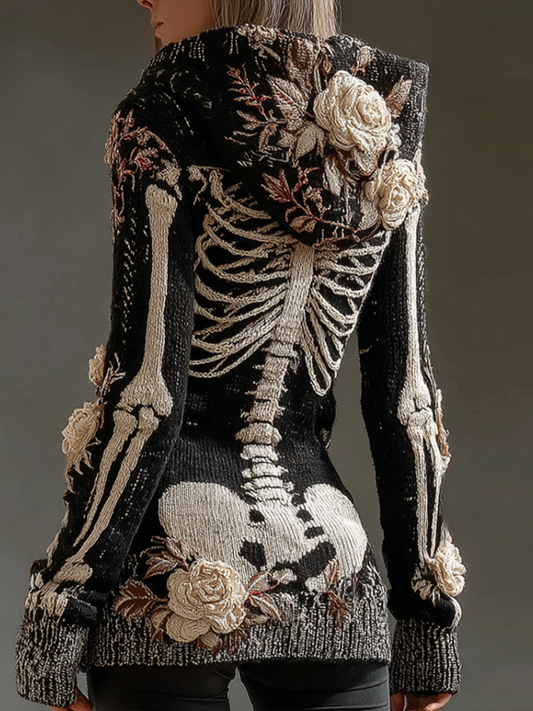 Ladies' Halloween Line Art Dark Style Knit Sweater Jacket artswardrobe