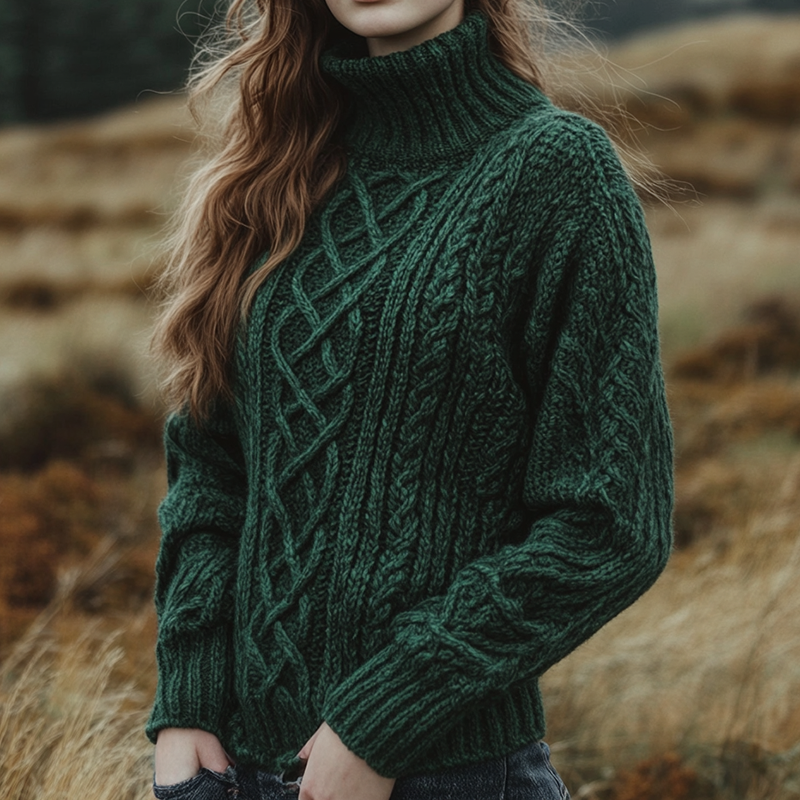 Retro Warmth Celtic Knot Knitted Gradient Turtleneck Sweater elevenforest
