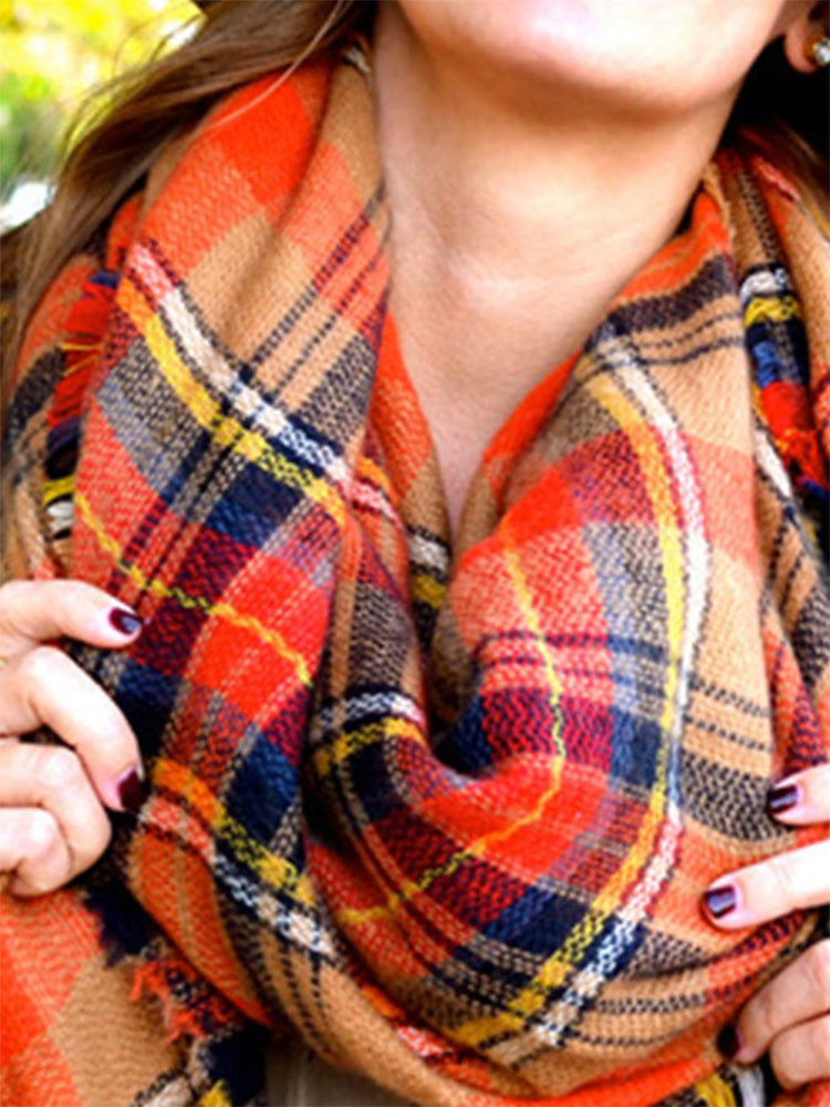 Plaid Faux Cashmere Square Scarf artswardrobe