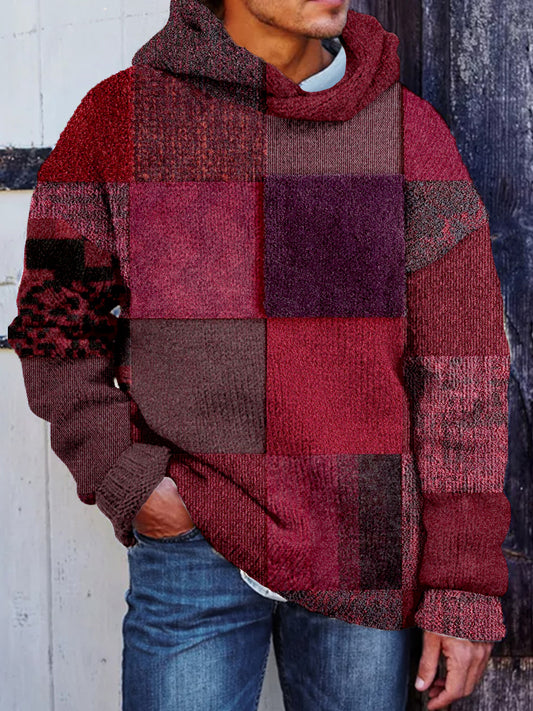 Men's Vintage Patchwork Pattern Cozy Hooded Sweater elevenforest