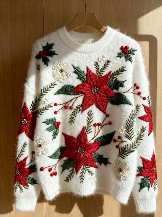 Women's Christmas Art Print Casual Sweater artswardrobe