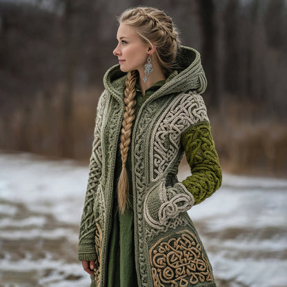 Women's Vintage Viking Celtic Knit Cozy Zipper Pocket Sweater Jacket artswardrobe