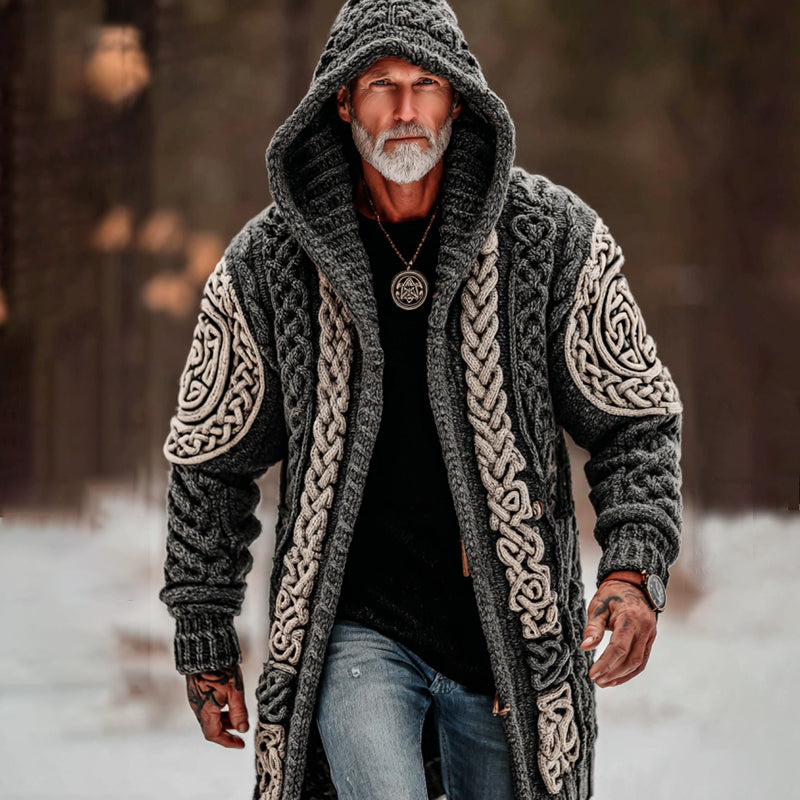 Men's Viking Celtic Knot Geometry Mid-length Cardigan Sweater artswardrobe
