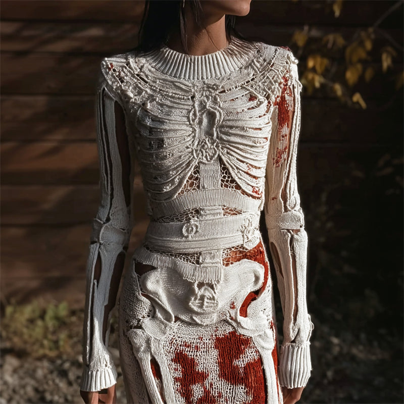 Halloween Bloody Skeleton With Bandages Slim Fit Knit Sweater Dress artswardrobe