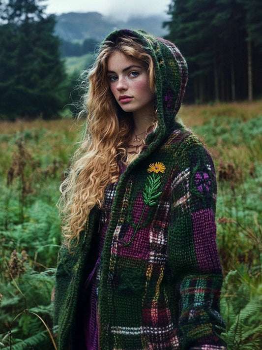 Scottish Vintage Floral Embroidery Women's Hooded Cardigan artswardrobe