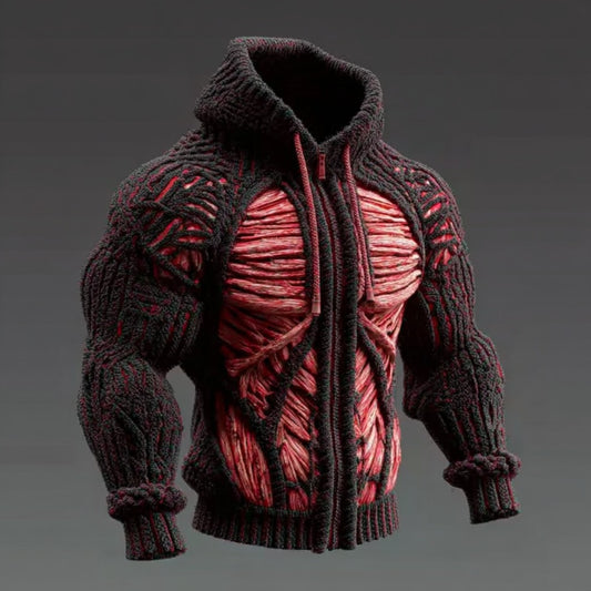 Men's Muscle Line Art Knit Zip Hooded Sweater artswardrobe