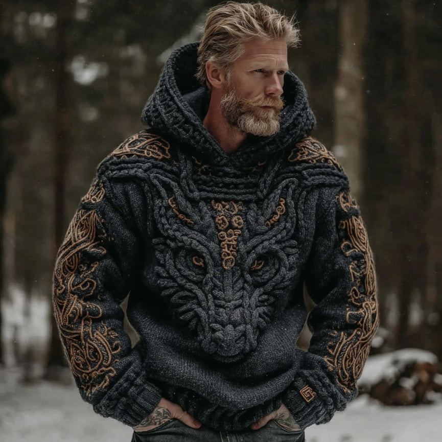 Men's Viking Dragon Style Celtic Thick Hooded Sweater artswardrobe