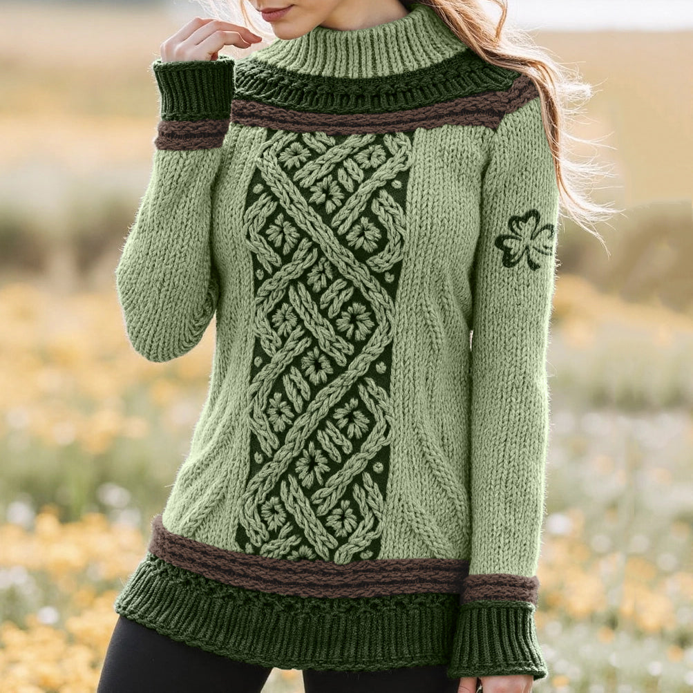 Women's Celtic Classic Knotted Contrast Jacquard Sweater elevenforest