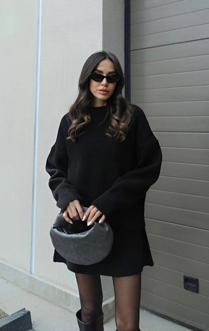 Abito-maglione in cotone in tinta unita bordeaux
