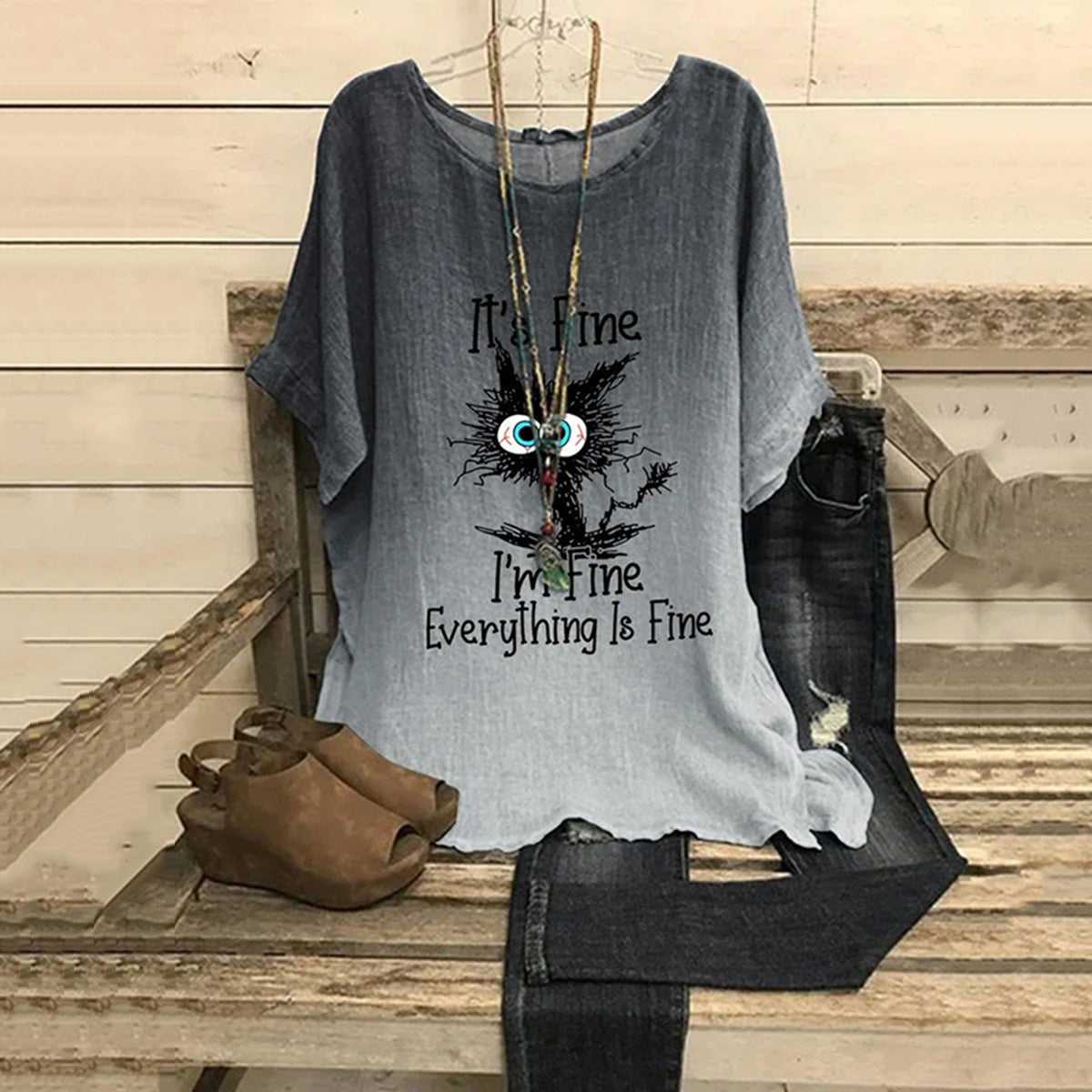 Women's Halloween Cat Art Print Casual Top elevenforest