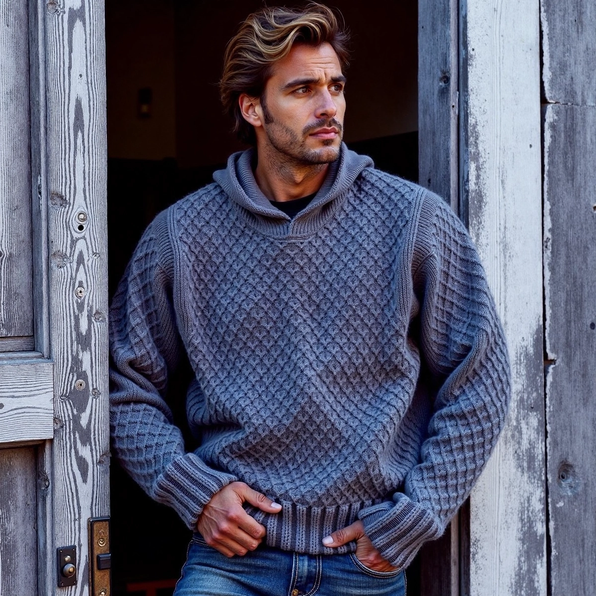 Men's Retro Cross Pattern Hooded Sweater elevenforest