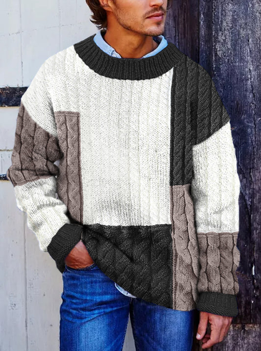 Vintage Vegan Mock Minimalist Pullover Patchwork Warmth Knitted Jacquard Unisex Sweater elevenforest