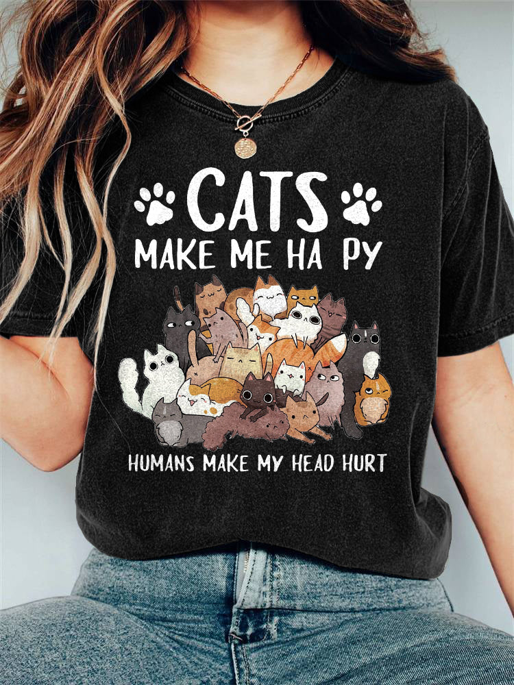 Comstylish Women's Cats Make Me happy Humans Make My Head Hurt Print T-Shirt