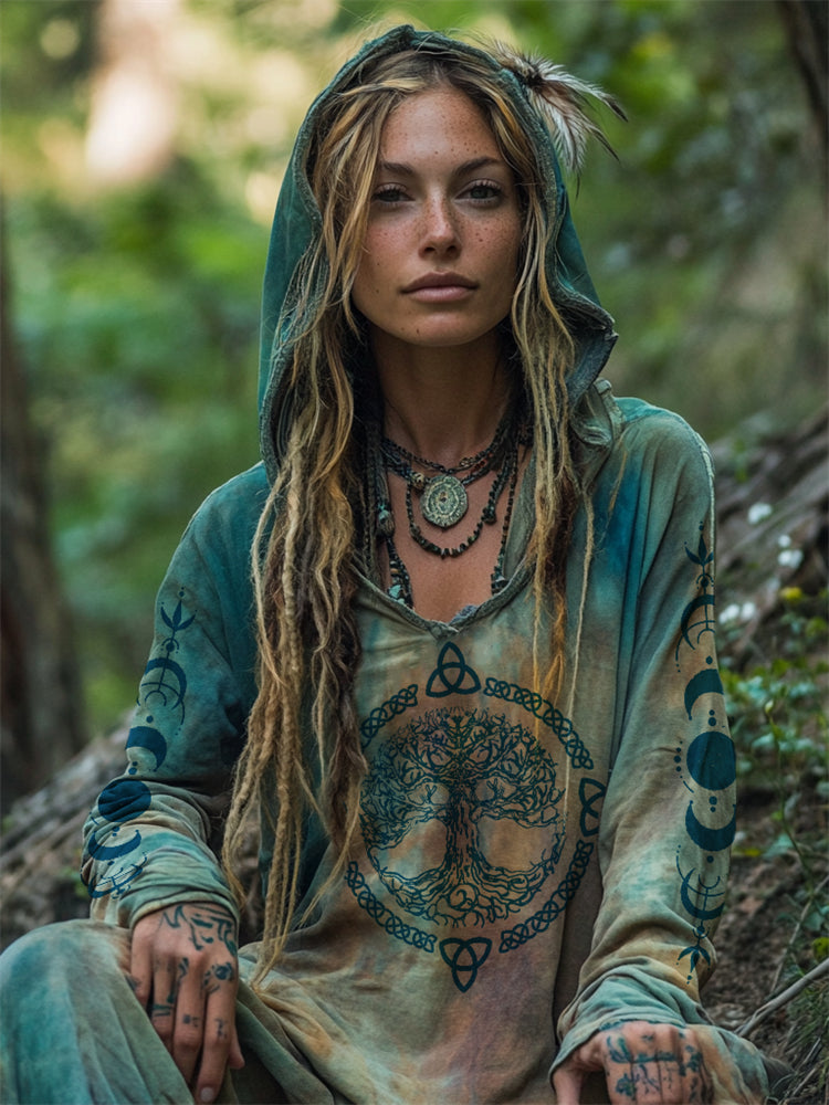 Comstylish Tree Of Life Moon Phase Mystical Handmade Hoodie