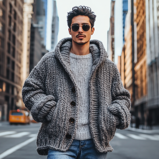 Vintage Chunky Knit Cropped Hooded Cardigan elevenforest