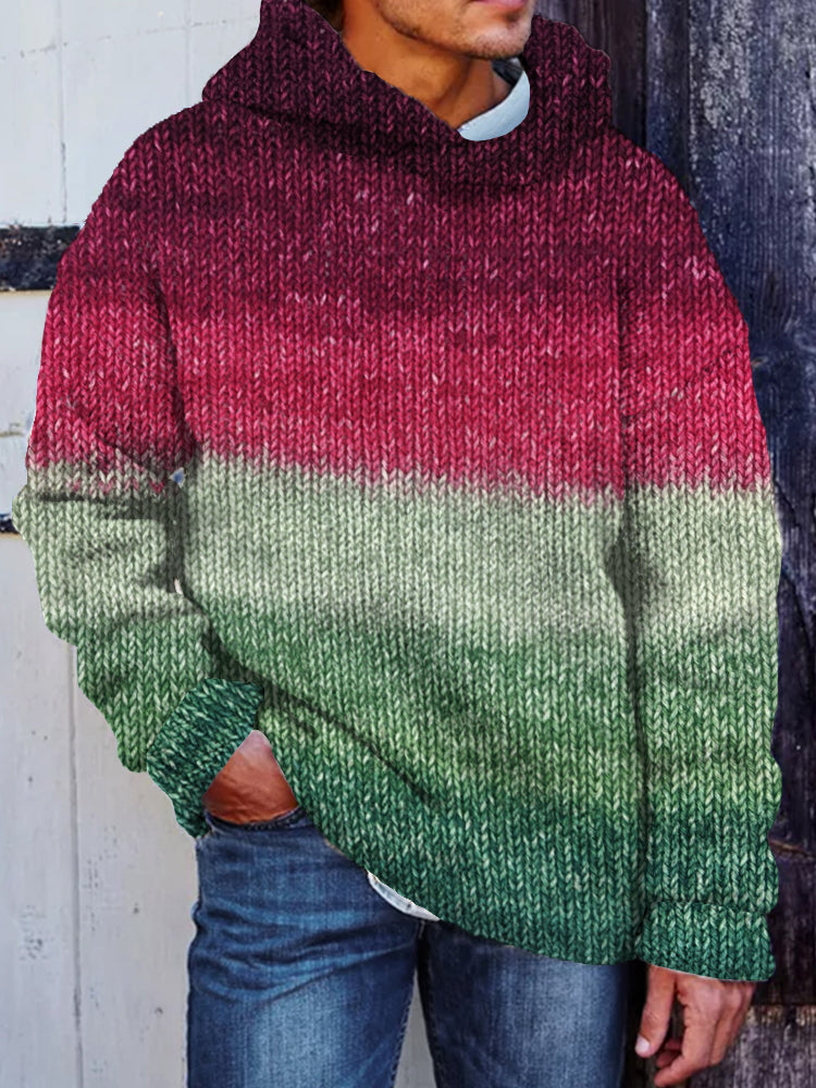 Men's Vintage Colorful Gradient Cozy Hooded Sweater elevenforest