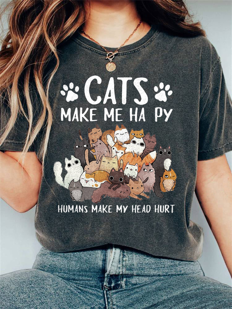 Comstylish Women's Cats Make Me happy Humans Make My Head Hurt Print T-Shirt