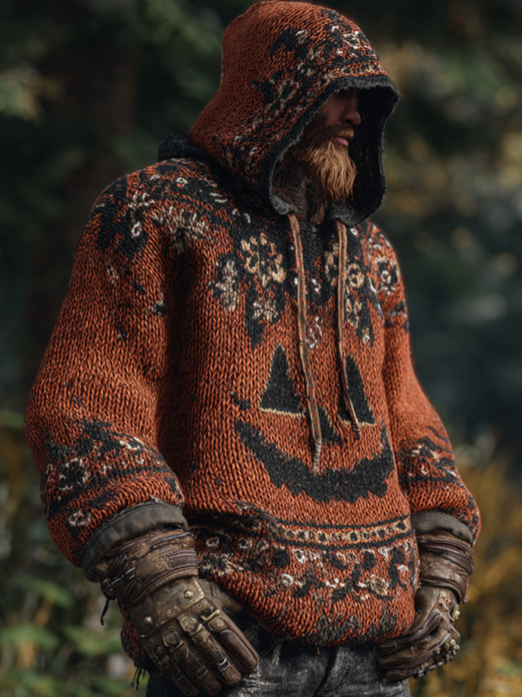 Men's Vintage Viking Halloween Ghost Face Embroidered Hoodie artswardrobe