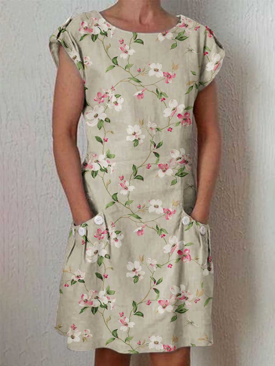 Women's Vintage Floral Dress with Pockets