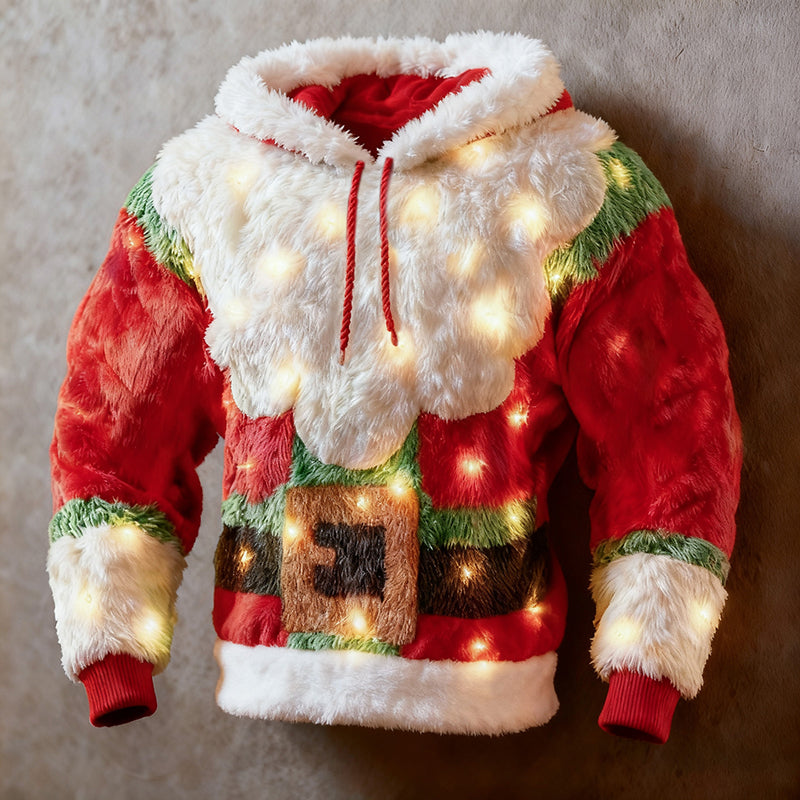 Comstylish Men's Fun Santa Claus Color Block Flannel Hoodie