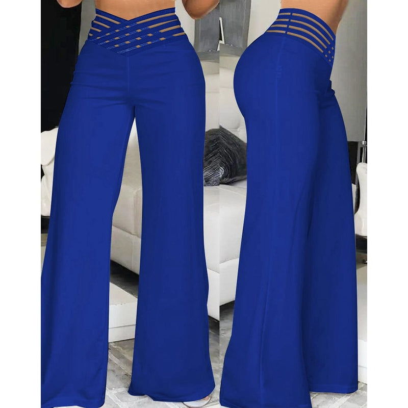 ER | Pantaloni svasati in elastan con vita incrociata